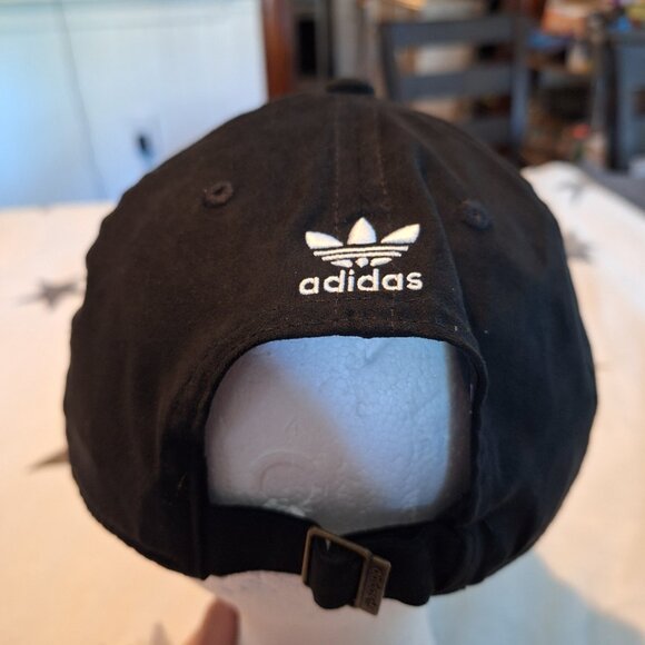 Adidas Micro Suede Mens Relaxed Strapback Black Cap White Trefoil Logo - Picture 3 of 8
